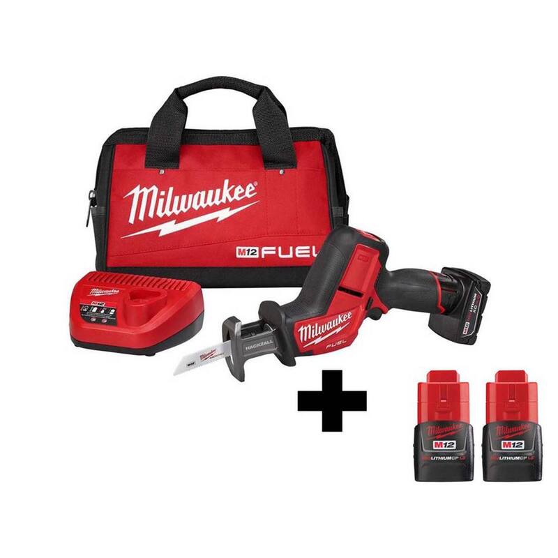Milwaukee M12 FUEL 12V Sierra alternante inalámbrica de iones de litio HACKZALL Kit con (3) paquetes de baterías M12 y cargador - 2520-21XC-48-11-2411