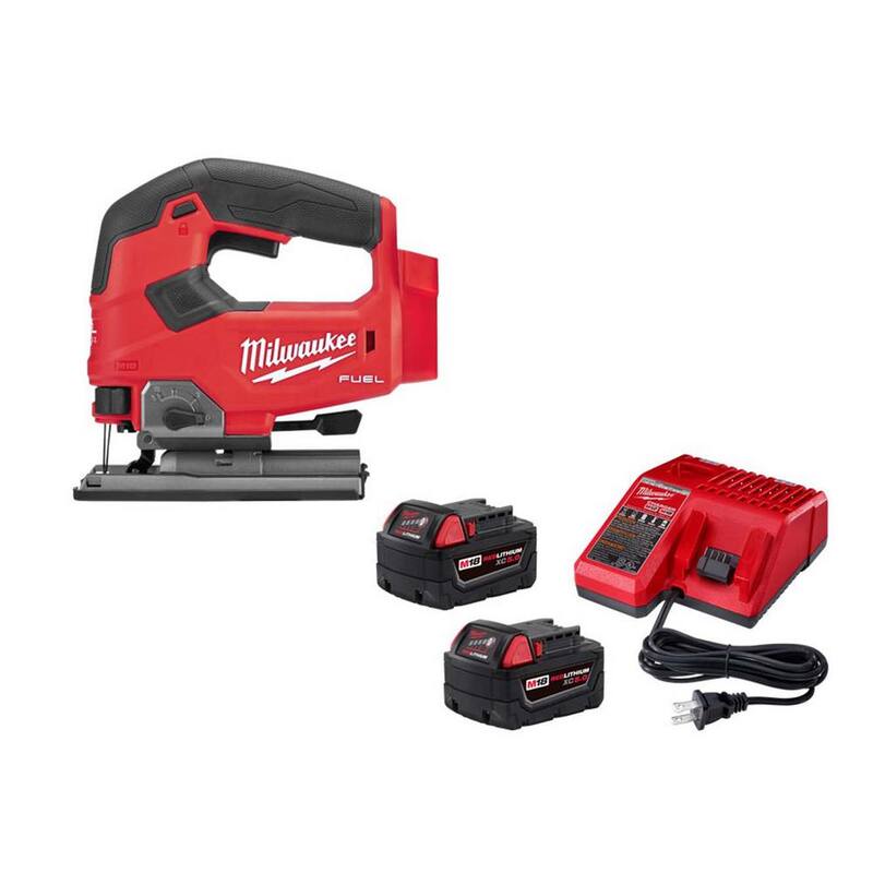 Sierra de calar sin cable Milwaukee M18 FUEL de ion de litio 18V sin escobillas con (2) baterías de 5.0Ah y cargador - 2737-20-48-59-1852B