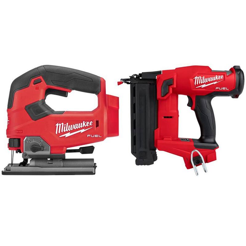 Sierra de calar inalámbrica Milwaukee M18 FUEL de 18V de iones de litio sin escobillas con clavadora de clavos de calibre 18 (paquete de 2 herramientas) - 2737-20-2746-20