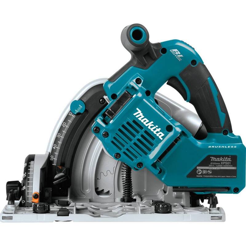 Sierra circular sumergible Makita de 6-1/2" sin escobillas LXT inalámbrica de 36V (18V X2), solo la herramienta con riel guía de 55" y bolsa para riel guía - XPS01Z-194E051.