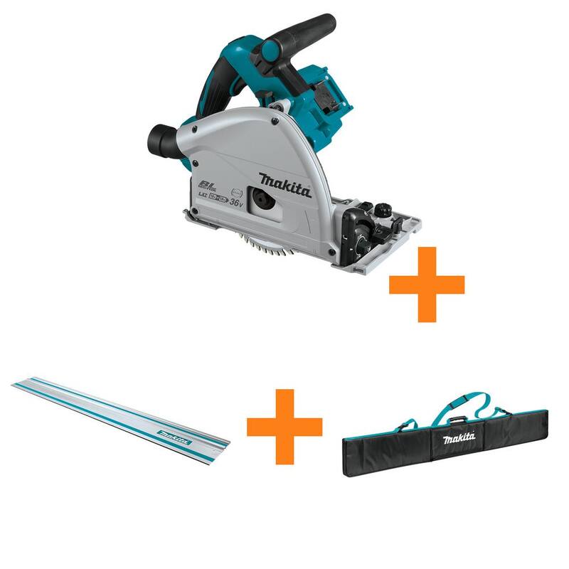 Sierra circular sumergible Makita de 6-1/2" sin escobillas LXT inalámbrica de 36V (18V X2), solo la herramienta con riel guía de 55" y bolsa para riel guía - XPS01Z-194E051.