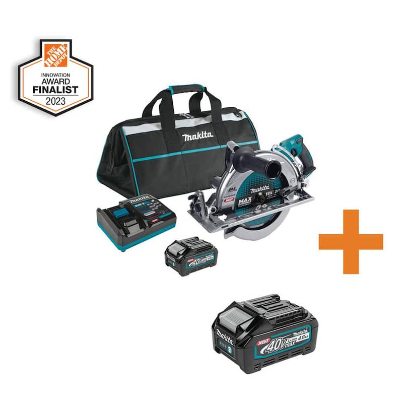 Sierra circular inalámbrica Makita 40V Max XGT sin escobillas de mango trasero de 10-1/4 pulgadas, compatible con AWS (4.0Ah) con batería 40V Max XGT 4.0Ah - GSR02M1-BL4040.