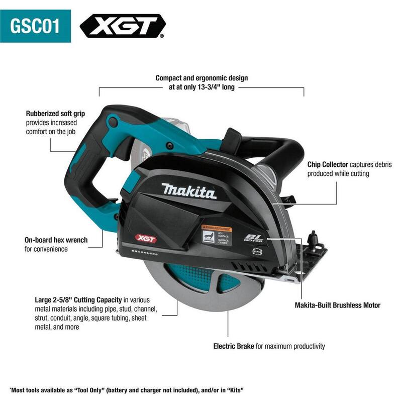 Sierra circular inalámbrica sin escobillas Makita 40V max XGT de corte de metal de 7-1/4 pulgadas, con freno eléctrico y recolector de virutas 4.0Ah - GSC01M1