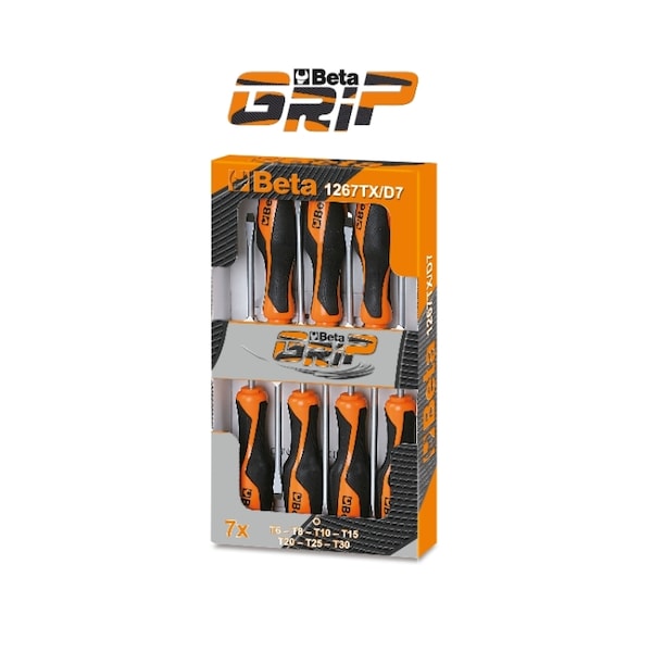 Beta 1267TX Set of 7 Drivers for Torx Head Screws, Ergonomic Handles, T06-T30 - 012670307