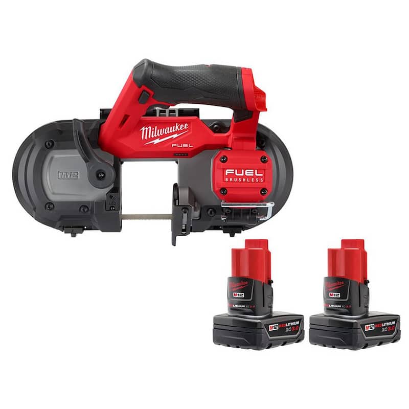 Sierra de banda compacta inalámbrica Milwaukee M12 FUEL de 12 V con batería de iones de litio de 3.0 Ah (paquete doble) - 2529-20-48-11-2412.