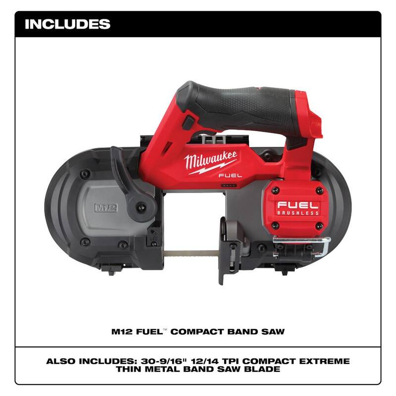 Sierra de banda compacta inalámbrica Milwaukee M12 FUEL de 12 V con batería de iones de litio de 3.0 Ah (paquete doble) - 2529-20-48-11-2412.