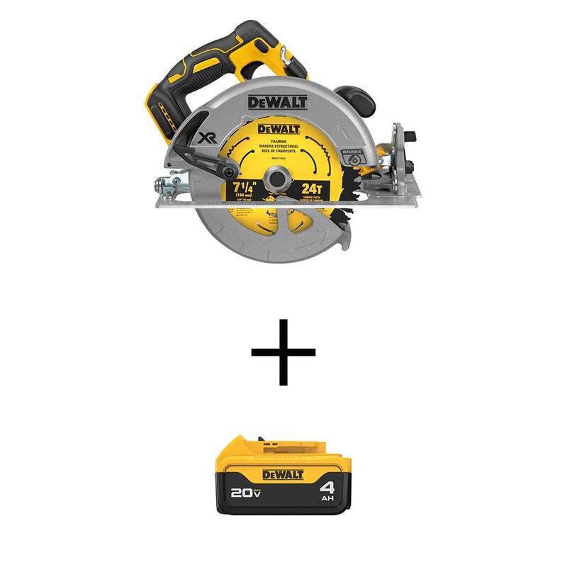 Sierra circular inalámbrica sin escobillas DEWALT 20V MAX de 7-1/4 pulgadas y (1) batería de litio de 20V MAX Premium de 4.0Ah - DCS570BW204