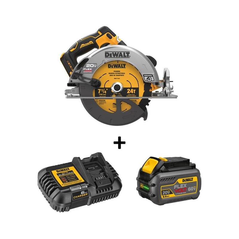 Sierra circular inalámbrica sin escobillas DEWALT 20V MAX de 7-1/4 pulgadas con ventaja FLEXVOLT y Kit de batería FLEXVOLT de 6.0Ah - DCS573BW606C