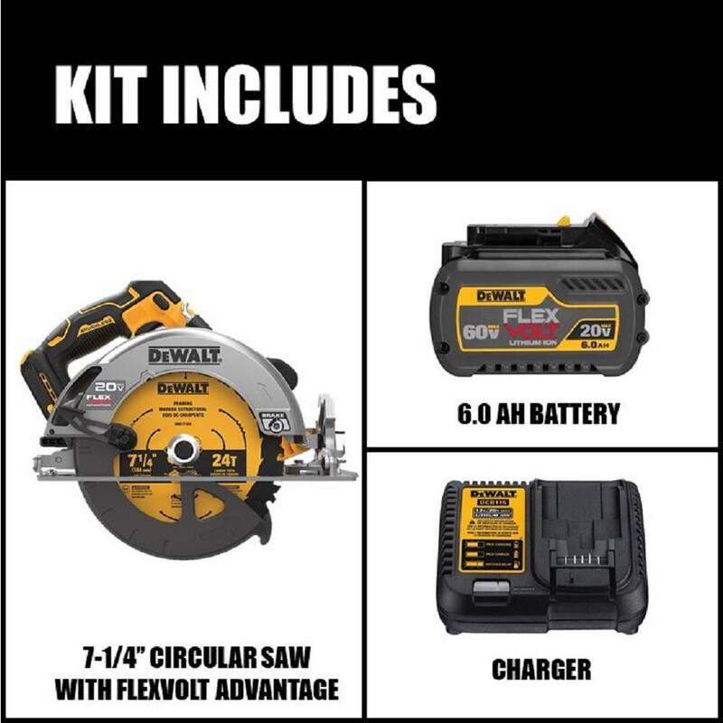Sierra circular inalámbrica sin escobillas DEWALT 20V MAX de 7-1/4 pulgadas con ventaja FLEXVOLT y Kit de batería FLEXVOLT de 6.0Ah - DCS573BW606C