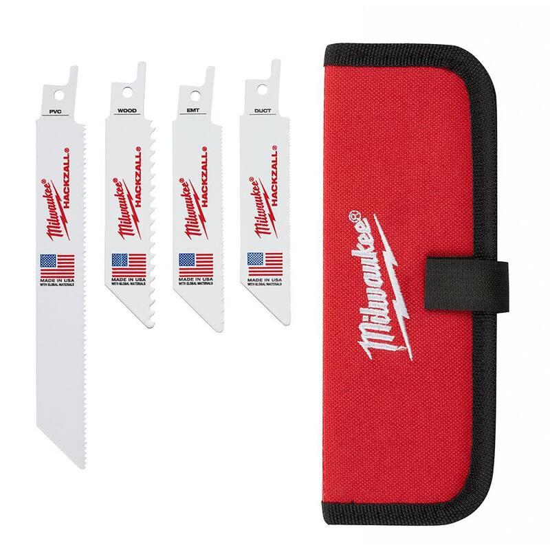 Sierra recíproca inalámbrica Milwaukee M12 FUEL de 12 voltios con kit de accesorios Hackzall y estuche de almacenamiento para kit de hojas Hackzall (10 piezas) - 2520-21XC-49-22-0220.
