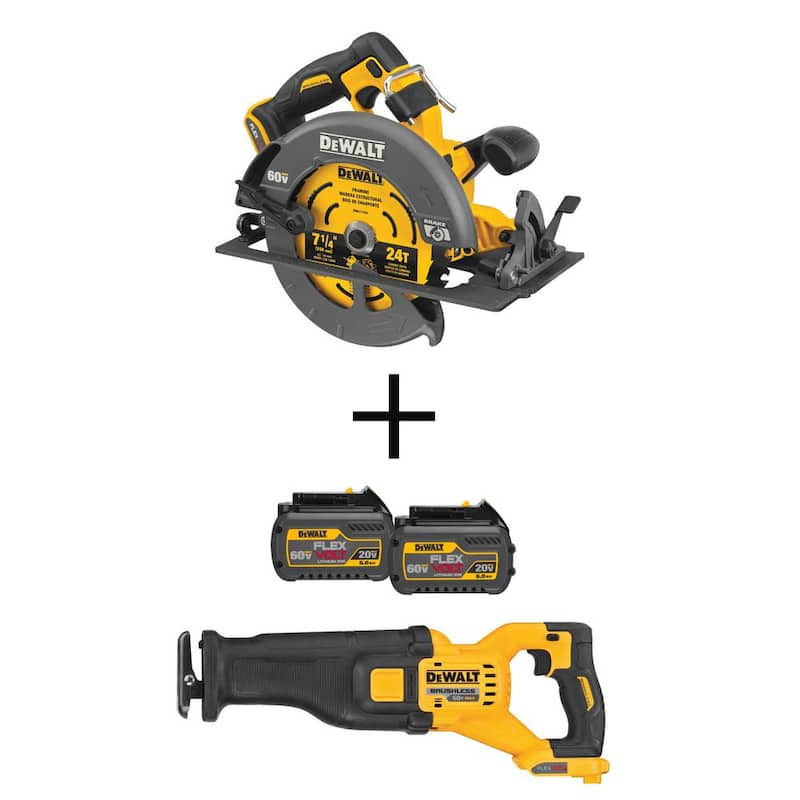 DEWALT FLEXVOLT 60V MAX Sierra Circular Inalámbrica sin Escobillas de 7-1/4 in., Sierra Sable 60V y (2) Baterías de 6.0Ah - DCS578BW3896062