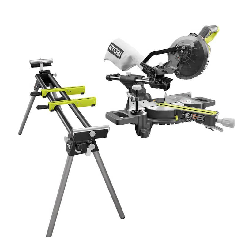 Sierra ingletadora deslizante compuesta inalámbrica de 18V RYOBI ONE+ de 7-1/4 pulgadas con soporte rápido universal para sierra ingletadora - PBT01B-A18MS01G