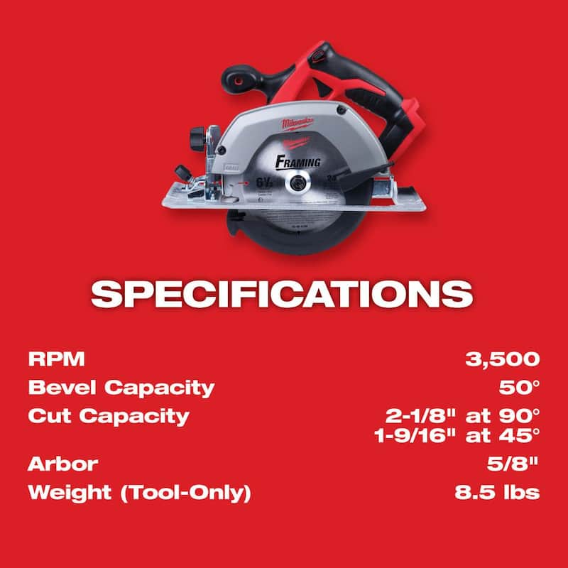 Sierra circular inalámbrica Milwaukee M18 18V de 6-1/2 pulgadas con baterías de iones de litio de 3.0 Ah - 2630-20-48-11-1837