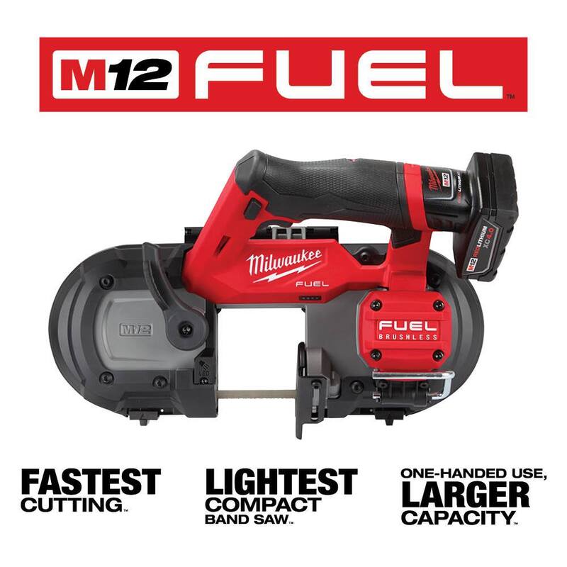 Sierra de cinta compacta inalámbrica Milwaukee M12 FUEL de 12 voltios con batería de iones de litio XC de alta capacidad de 5.0 Ah - 2529-21XC-48-11-2450