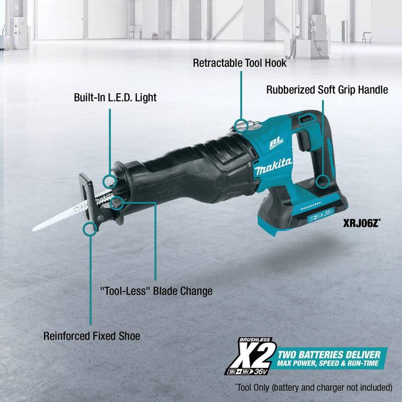 Sierra reciproca inalámbrica sin escobillas Makita 18V X2 (36V) LXT de iones de litio (solo herramienta) - XRJ06Z