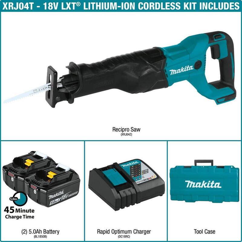 Sierra reciproca inalámbrica Makita 18V 5.0Ah LXT de iones de litio - XRJ04T