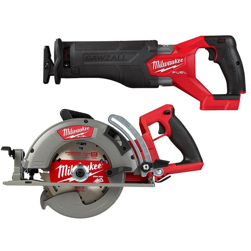 Milwaukee M18 FUEL Sierra circular inalámbrica de 18V de 7-1/4 pulgadas con mango trasero y sierra reciprocante M18 FUEL SAWZALL - 2830-20-2821-20.