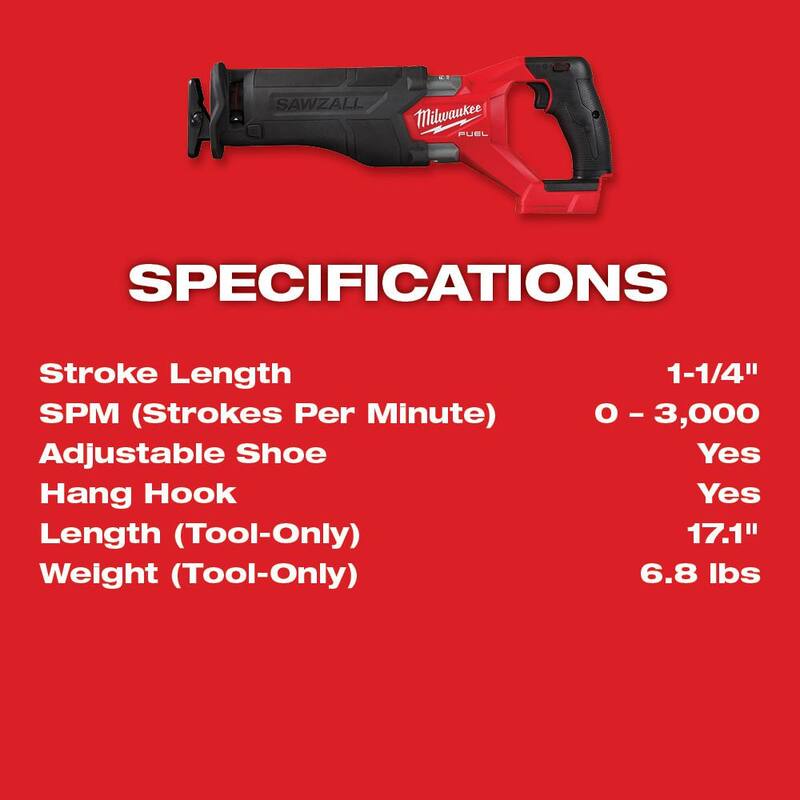 Milwaukee M18 FUEL Sierra circular inalámbrica de 18V de 7-1/4 pulgadas con mango trasero y sierra reciprocante M18 FUEL SAWZALL - 2830-20-2821-20.