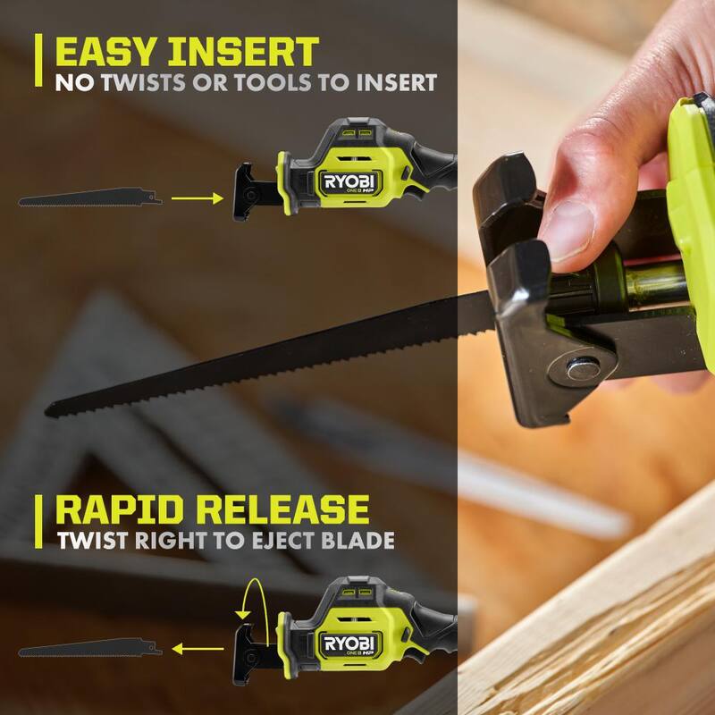 RYOBI ONE+ HP 18V Sierra recíproca compacta inalámbrica sin escobillas de una mano con batería de 2.0 Ah y cargador - Kit PSBRS02K1