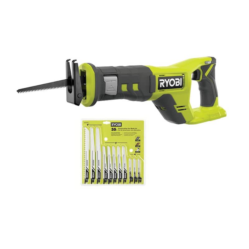 Sierra recíproca inalámbrica RYOBI ONE+ de 18V (herramienta sola) con juego de hojas recíprocas multiusos (35 piezas) - PCL515B-A233501.