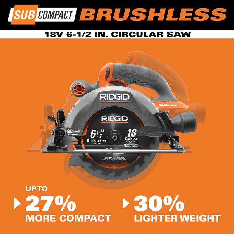 Sierra circular inalámbrica compacta sin escobillas RIDGID 18V de 6-1/2 pulgadas con batería de salida máxima de 4.0 Ah y cargador - R8656K.