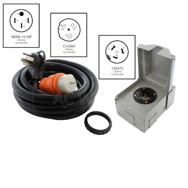 Ac Works 50A Emergency Power Kit with SS2-50 Inlet Box and 15ft Cord - EP1450KIT-015
