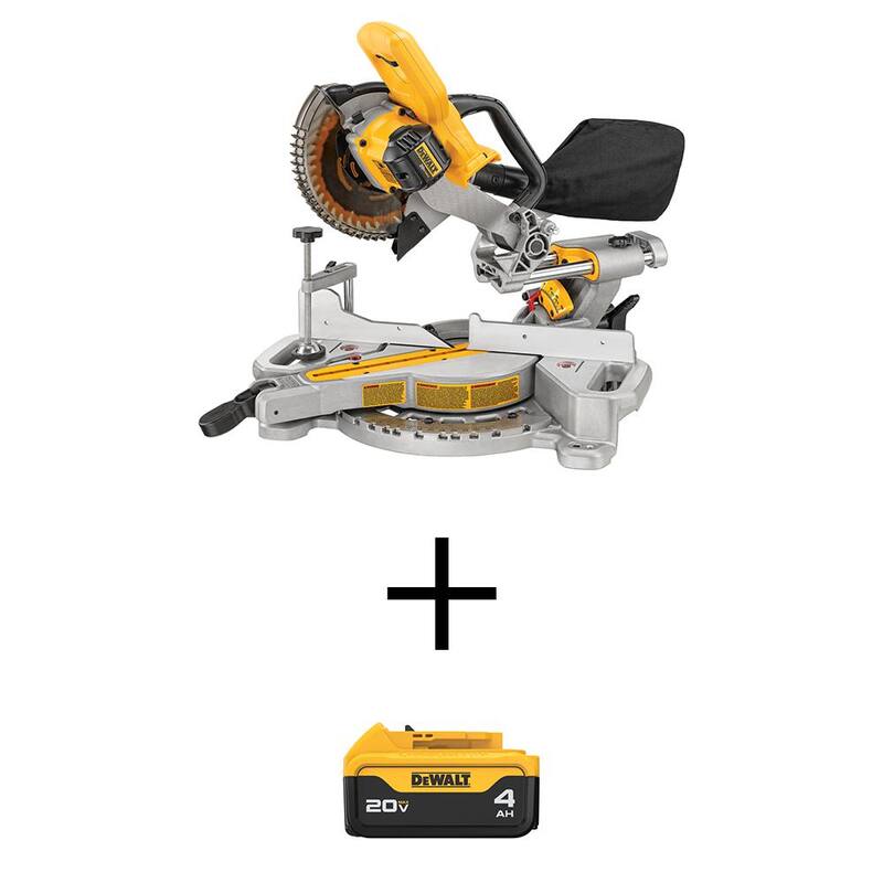 DEWALT Sierra ingletadora deslizante inalámbrica 20V MAX de 7-1/4 pulgadas y (1) batería de iones de litio Premium 20V MAX de 4.0Ah - DCS361BW204