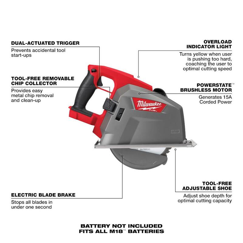 Sierra circular de corte de metal inalámbrica Milwaukee M18 FUEL 18V de 8 pulgadas con batería de iones de litio de 6.0 Ah - 2982-20-48-11-1865