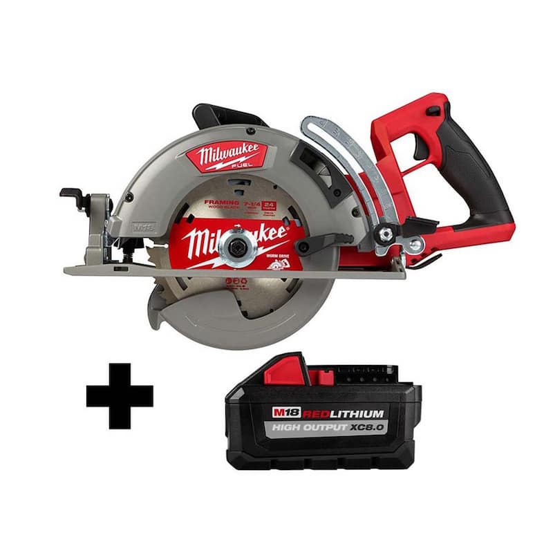 Sierra circular inalámbrica Milwaukee M18 FUEL 18V 7-1/4 in. de iones de litio con mango trasero con batería de alto rendimiento de 8.0 Ah - 2830-20-48-11-1880