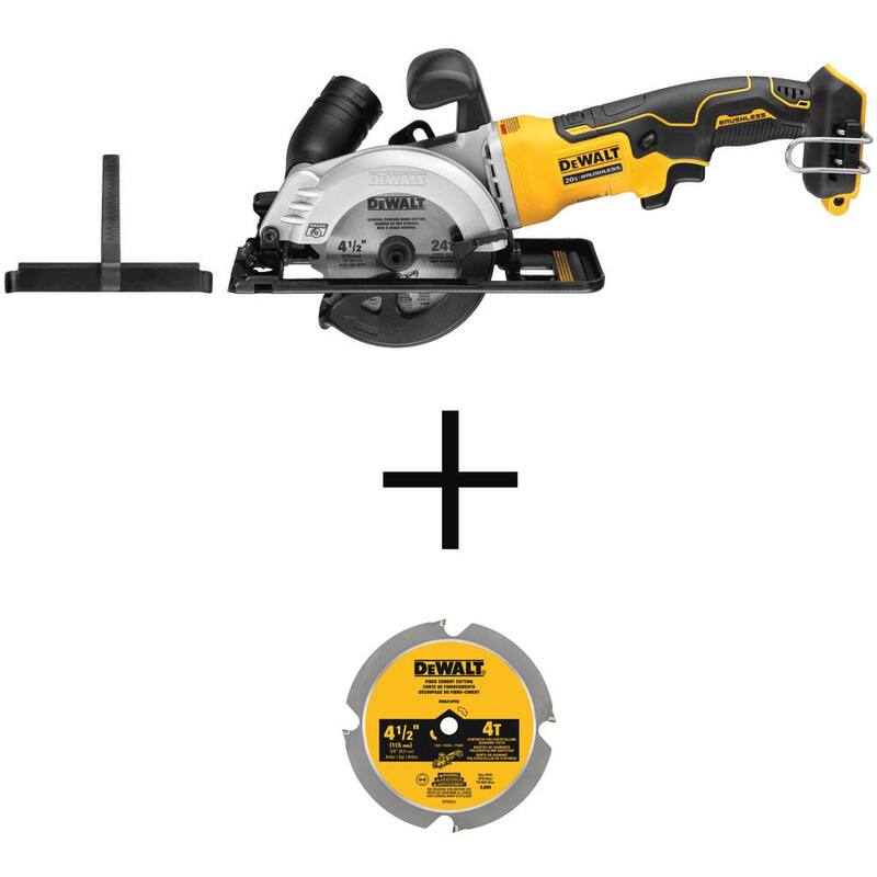 Sierra circular sin escobillas DEWALT ATOMIC 20V MAX inalámbrica de 4-1/2 pulgadas (herramienta solamente) con hoja de sierra de cemento de fibra de 4-1/2 pulgadas de 4 dientes - DCS571BW412PCD.