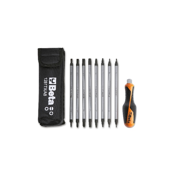 Beta 1281BG Set of 8 Reversible Screwdriver Bits and 1 Handle with Case - 012810530