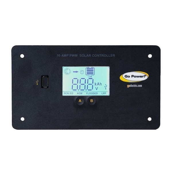 Go Power! GP-PWM-10-FM 10 AMP FLUSH MOUNTED PWM DIGITAL SOLAR CONTROLLER W/USB P - 80503