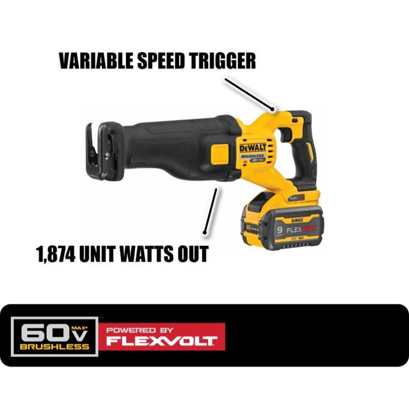 Sierra reciproca inalámbrica sin escobillas DEWALT FLEXVOLT 60V MAX y sierra circular de 6-1/2 pulgadas 20V con (2) baterías FLEXVOLT 9.0Ah - DCS389X2WDCS391