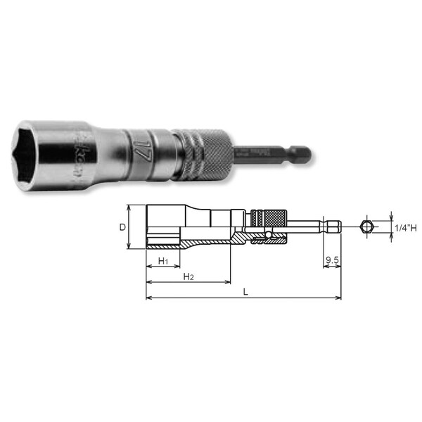 Ko-Ken Long Socket 21mm 6 Point 111mm Exchangeable Drive shank1/4 Hex Drive - BD042E-21
