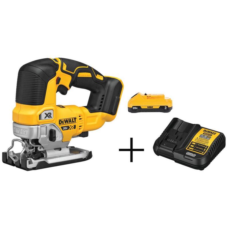 Sierra de calar inalámbrica sin escobillas DEWALT 20V MAX XR, (1) batería de iones de litio compacta de 20V MAX de 3.0Ah y cargador 12V-20V MAX - DCS334BW230C