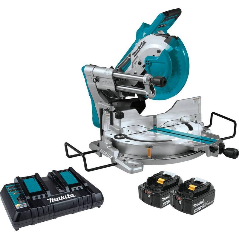 Sierra ingleteadora compuesta deslizante con bisel doble inalámbrica sin escobillas de 10 pulgadas de litio-ion 36V LXT X2 de Makita Kit con láser 5.0 Ah - XSL04PTU