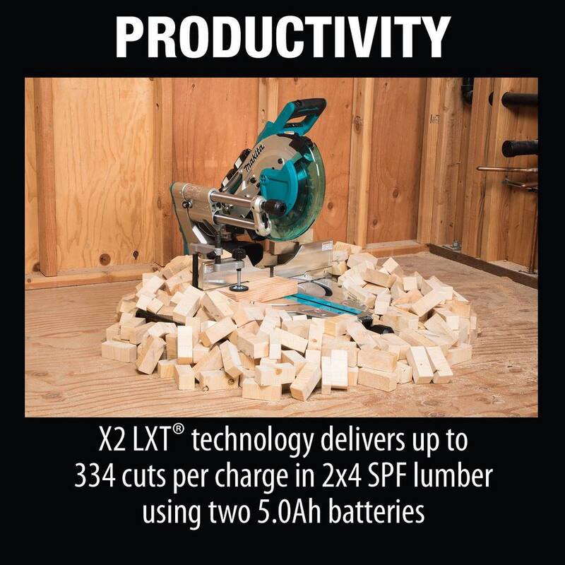 Sierra ingleteadora compuesta deslizante con bisel doble inalámbrica sin escobillas de 10 pulgadas de litio-ion 36V LXT X2 de Makita Kit con láser 5.0 Ah - XSL04PTU