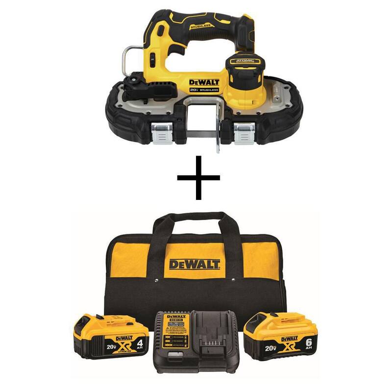 Sierra de banda compacta inalámbrica sin escobillas DEWALT ATOMIC 20V MAX de 1-3/4 pulgadas con baterías de 20V MAX XR de 6.0Ah y 4.0Ah de iones de litio premium - DCS377BWCB2460C
