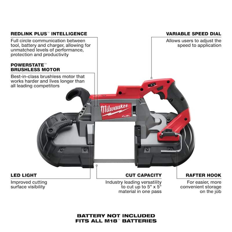 Sierra de cinta inalámbrica Milwaukee M18 FUEL 18V de iones de litio sin escobillas para corte profundo y Sierra de cinta compacta - 2729-20-2829-20