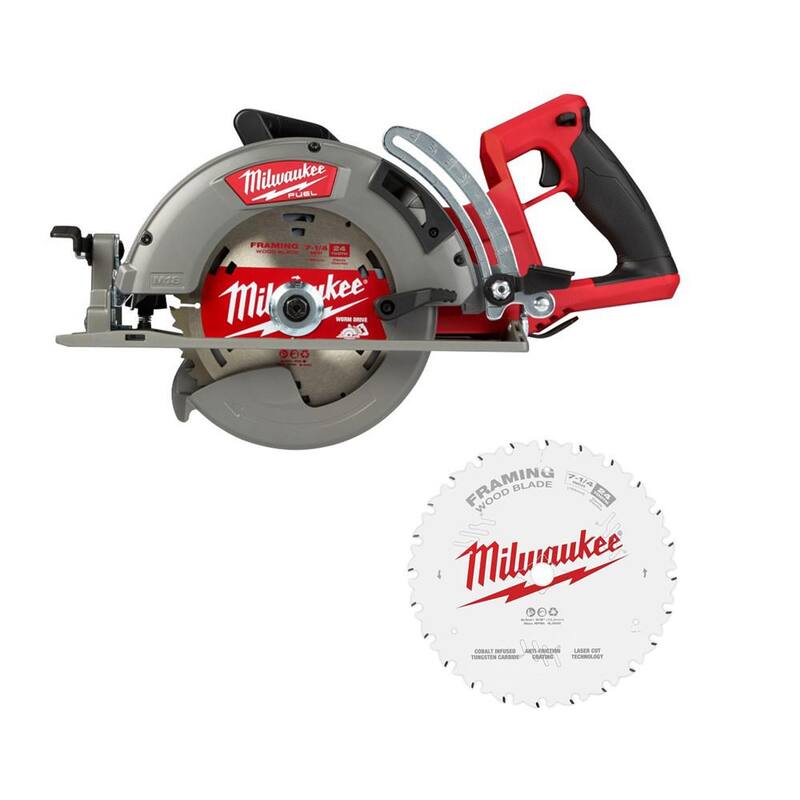 Milwaukee M18 FUEL 18V Sierra Circular Inalámbrica de Iones de Litio de 7-1/4 pulgadas con Mango Trasero (2) Hojas Circulares de 7-1/4 pulgadas y 24 Dientes para Estructuras - 2830-20-48-40-0722