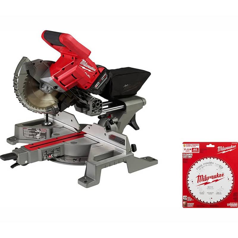 Sierra ingletadora compuesta deslizante de bisel dual Milwaukee M18 FUEL 18V de ion de litio sin escobillas inalámbrica de 7-1/4 pulgadas con kit de hoja adicional - 2733-21- 48-40-0726