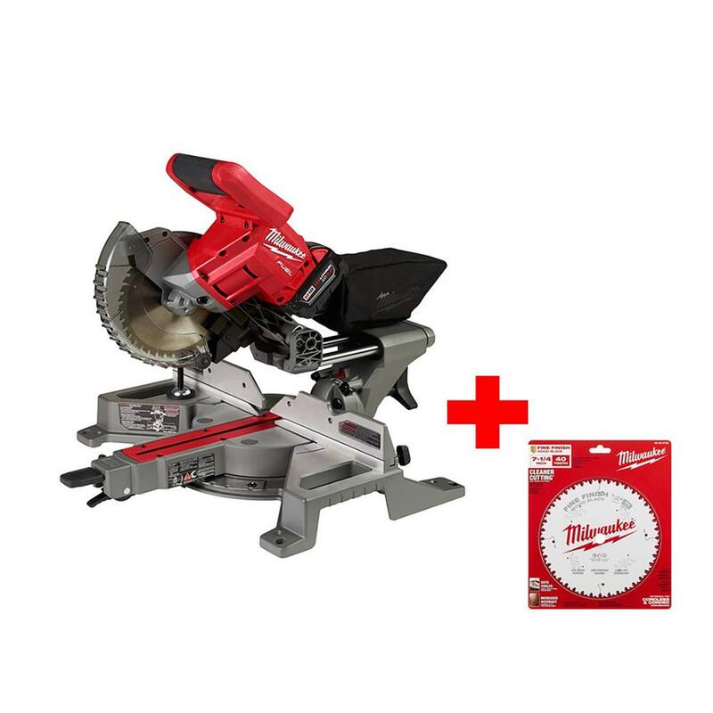 Sierra ingletadora compuesta deslizante de bisel dual Milwaukee M18 FUEL 18V de ion de litio sin escobillas inalámbrica de 7-1/4 pulgadas con kit de hoja adicional - 2733-21- 48-40-0726