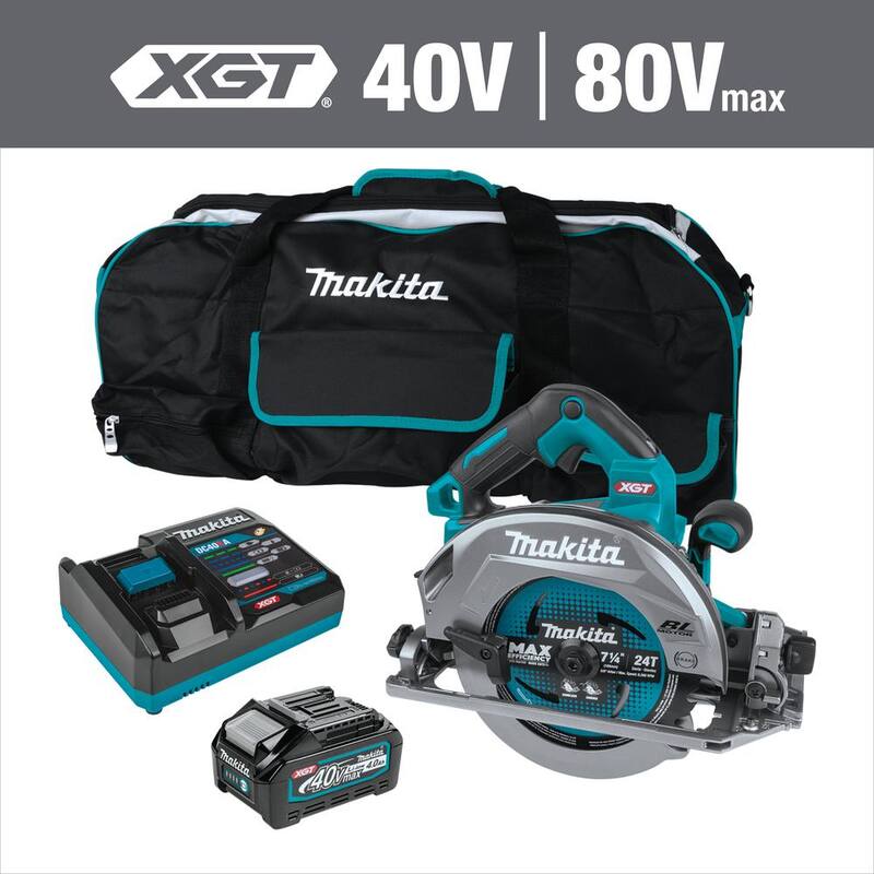 Sierra circular inalámbrica sin escobillas XGT Makita 40V max de 7-1/4 pulgadas con base compatible con riel guía, compatible con AWS (4.0Ah) - GSH02M1