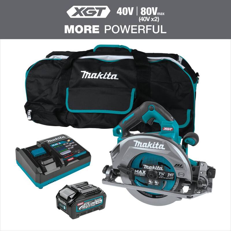 Sierra circular inalámbrica sin escobillas XGT Makita 40V max de 7-1/4 pulgadas con base compatible con riel guía, compatible con AWS (4.0Ah) - GSH02M1