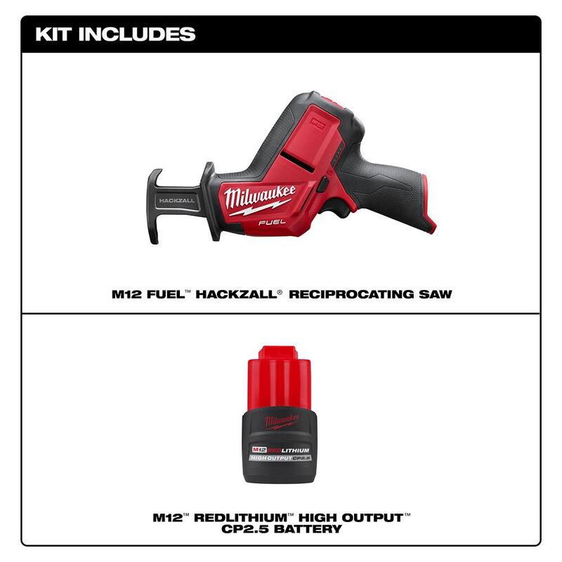 Milwaukee M12 FUEL 12V Lithium-Ion Brushless Cordless HACKZALL Sierra Recíproca con Batería CP de Alto Rendimiento de 2.5 Ah - 2520-20-48-11-2425