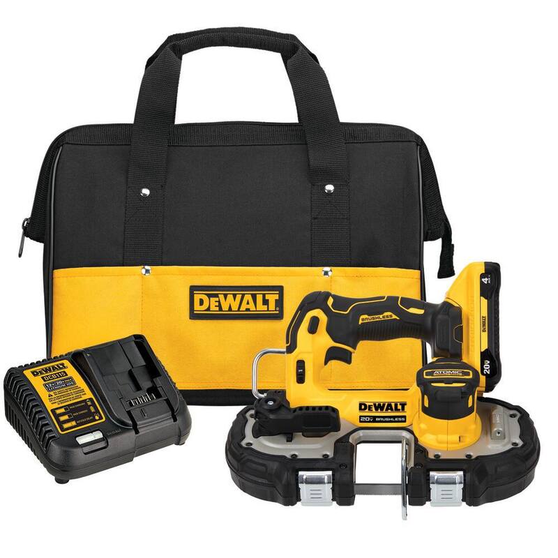 DEWALT ATOMIC 20V MAX Sierra de cinta inalámbrica de iones de litio sin escobillas de 1-3/4 pulgadas con batería de 4.0Ah, cargador y bolsa - DCS377Q1