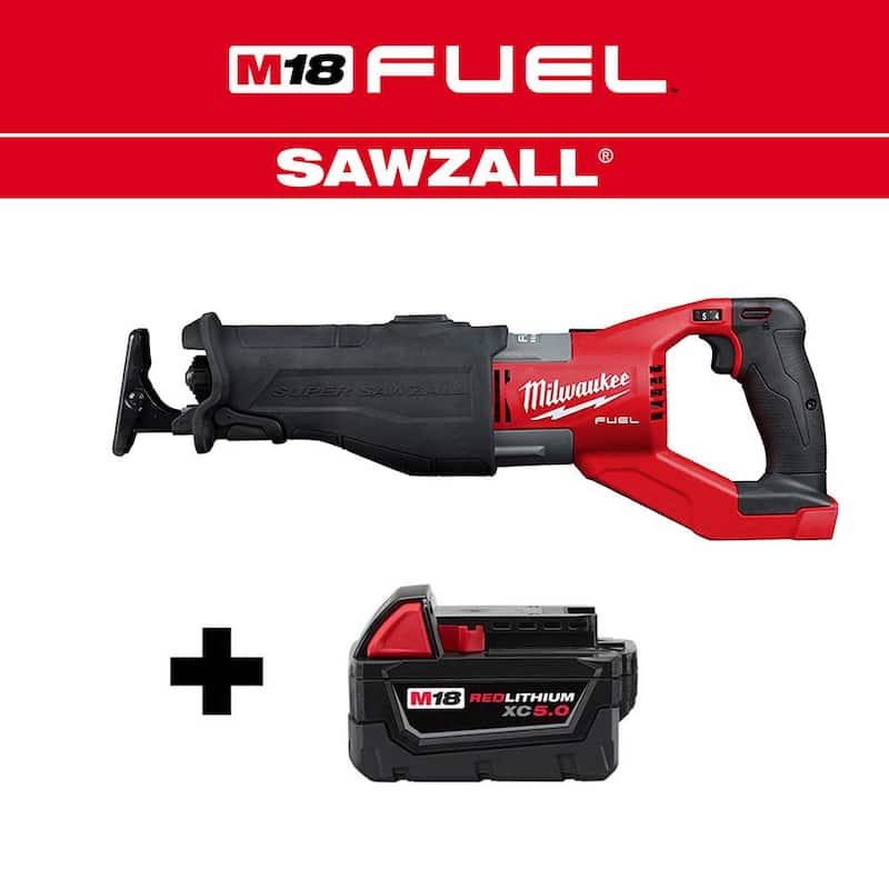 Milwaukee M18 FUEL 18V Sierra recíproca orbital inalámbrica Brushless de iones de litio SUPER SAWZALL con batería M18 5.0 Ah - 2722-20-48-11-1850