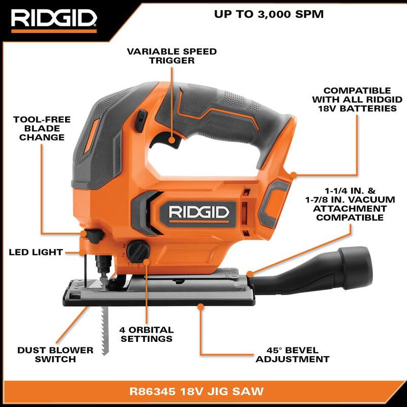 Sierra de calar inalámbrica RIDGID 18V (sólo herramienta) - R86345B