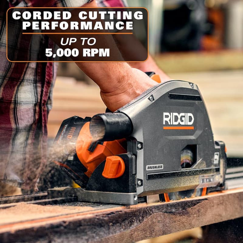 Sierra de riel inalámbrica RIDGID 18V sin escobillas con batería de iones de litio de 18V 6.0 Ah de salida máxima y cargador rápido - R48630B-AC840060-AC86098.