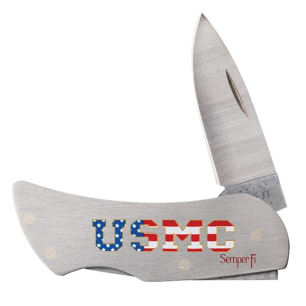 Case Cutlery 2023 Case Usmc Embellished Brushed Stainless Steel Executive Lockback M1300L Ss - CAS-13193